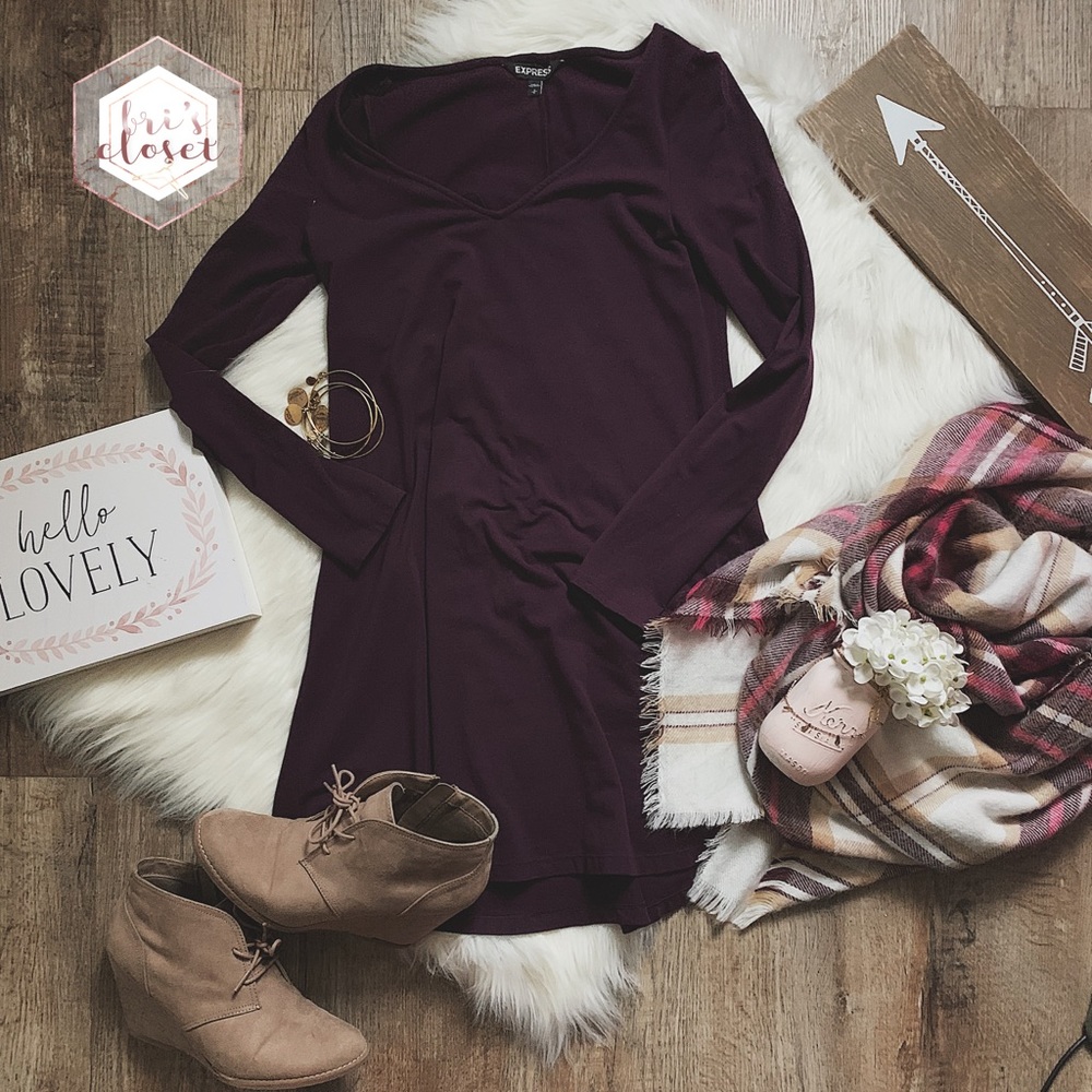 Express | Berry Long Sleeve Swing Dress